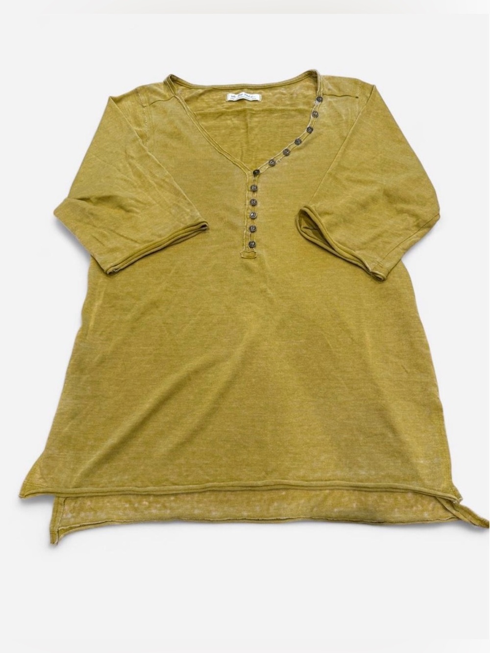 Relaxed Olive Henley Top with Button Detail - Unknown Brand